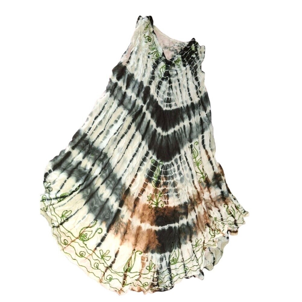 True Rock Tie-dye Sleeveless Black Gray Midi Dress Beach Cruise Free Size - Picture 2 of 5